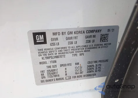 2022 Chevrolet Trailblazer Fwd Lt из США, поврежденный, VIN KL79MPSLXNB070772